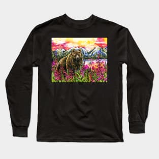 Alaska Brown Bear in the Fireweed Long Sleeve T-Shirt